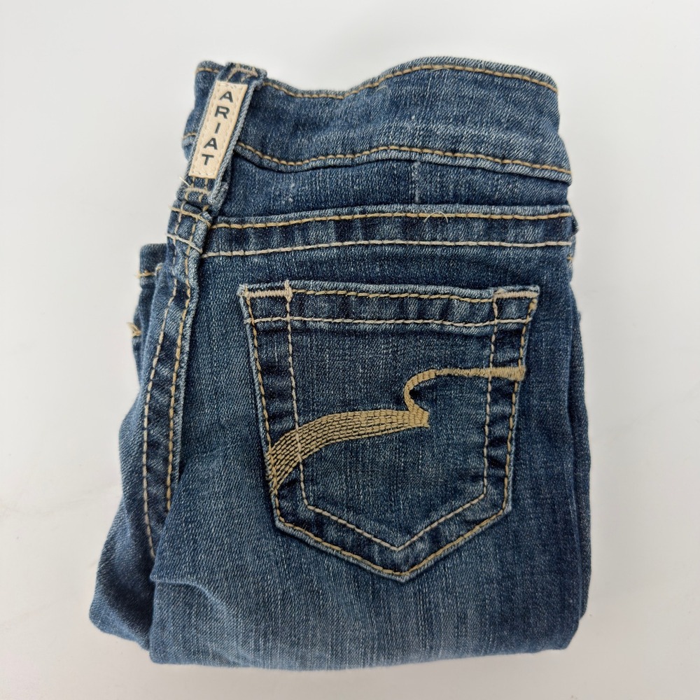 Ariat REAL Denim Girls Bootcut Jeans Medium Wash Paisley Waistband Size 7